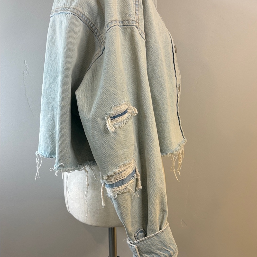 Zara Light Blue Cropped Denim Jacket - Picture 5 of 7